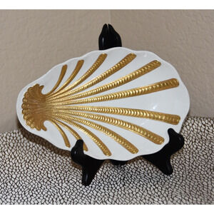 Marbro Italy MCM Gold & White Bisque Porcelain Gold Plated Trinket Shell Dish